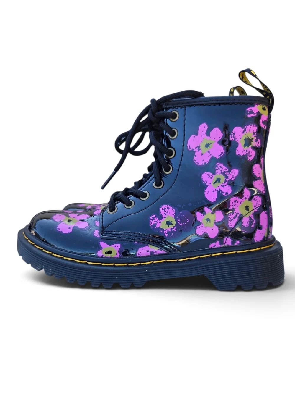 Dr. Martens 1460 J Floral Patent Leather Boots - Pink/Purple Flower Youth US 12
